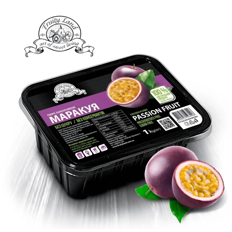 Маракуйя з кісточкою пюре FruityLand заморожене без цукру, 1кг Маракуйя з кісточкою пюре FruityLand заморожене без цукру, 1кг