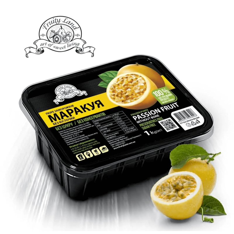 Маракуйя без кісточки пюре FruityLand заморожене без цукру, 1кг Маракуйя без кісточки пюре FruityLand заморожене без цукру, 1кг