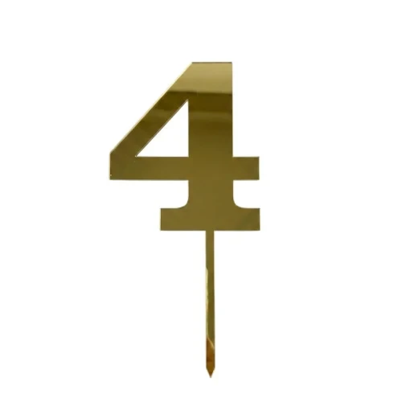 Топер дзеркальний цифра “4“ з ніжкою золото Топер дзеркальний цифра “4“ з ніжкою золото