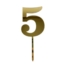 Топер дзеркальний цифра “5“ з ніжкою золото
