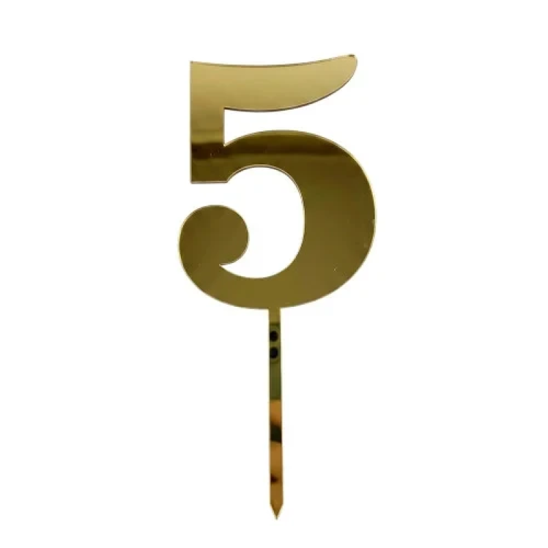 Топер дзеркальний цифра “5“ з ніжкою золото