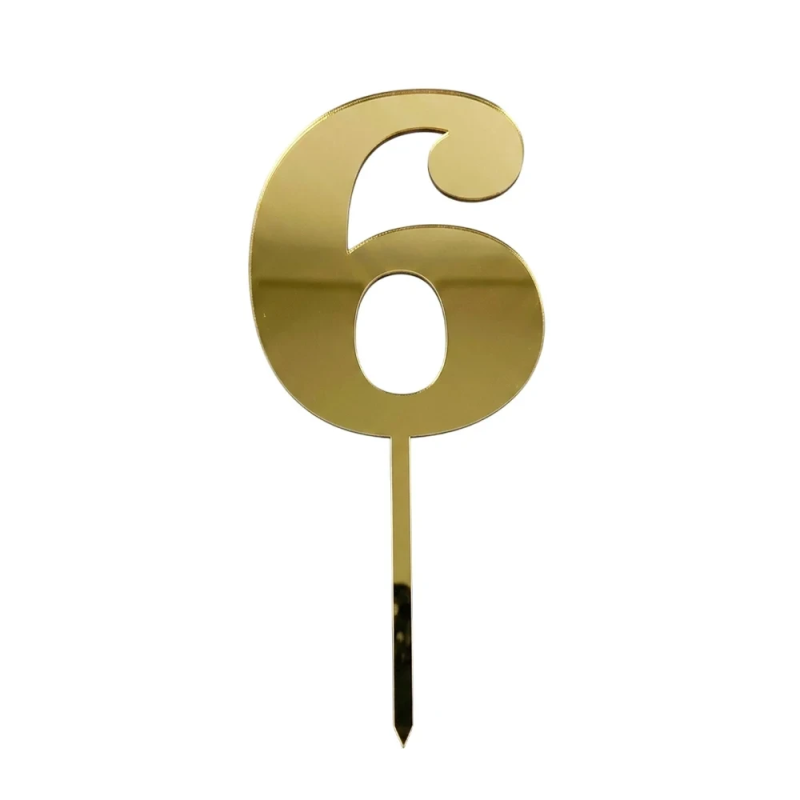 Топер дзеркальний цифра “6“ з ніжкою золото Топер дзеркальний цифра “6“ з ніжкою золото