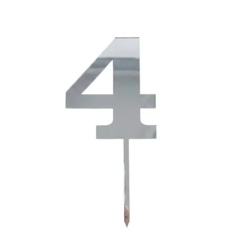 Топер дзеркальний цифра “4“ з ніжкою срібло