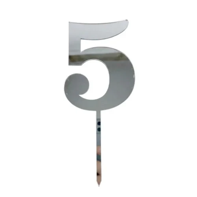 Топер дзеркальний цифра “5“ з ніжкою срібло