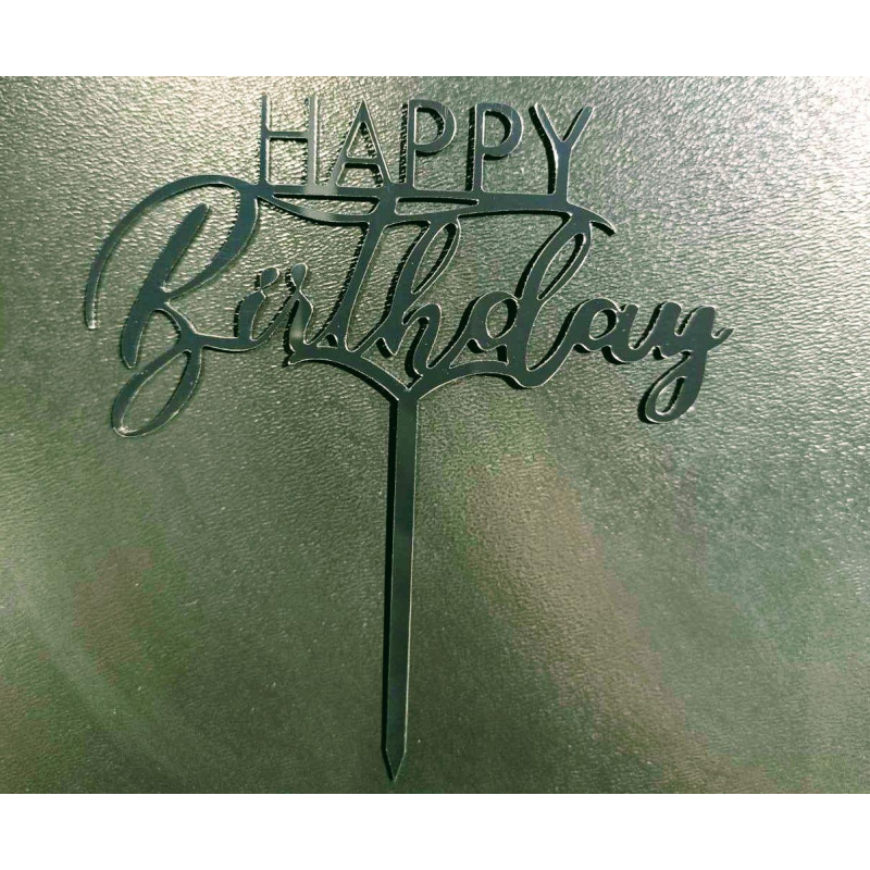 Топер Happy birthday ( чорний пластик) з ніжкою Топер Happy birthday ( чорний пластик) з ніжкою