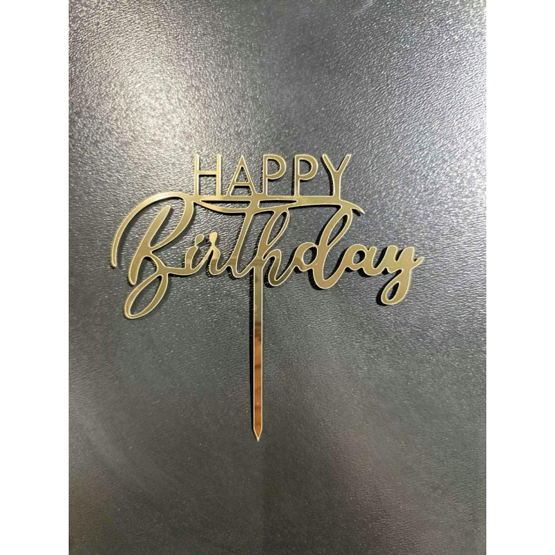 Топер Happy birthday дзеркальний золото ( з ніжкою)