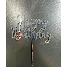 Топер дзеркальний happy birthday ( срібло) з ніжкою
