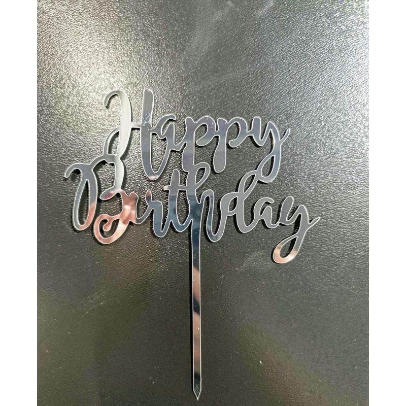 Топер дзеркальний happy birthday ( срібло) з ніжкою Топер дзеркальний happy birthday ( срібло) з ніжкою