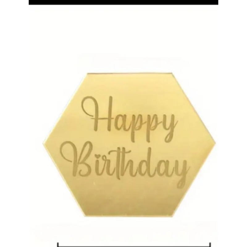 Топер акриловий шестикутний happy birthday золото Топер акриловий шестикутний happy birthday золото
