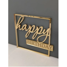 Топер акриловий Happy birthday в рамці золото