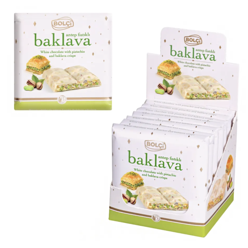 Шоколад білий baklava з фісташками BOLÇİ 70г Шоколад білий baklava з фісташками BOLÇİ 70г