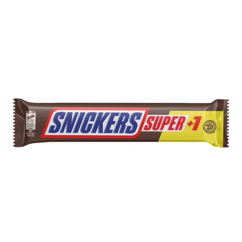 Шоколадний батончик Snickers Super+1 зі смаженим арахісом, 112,5г