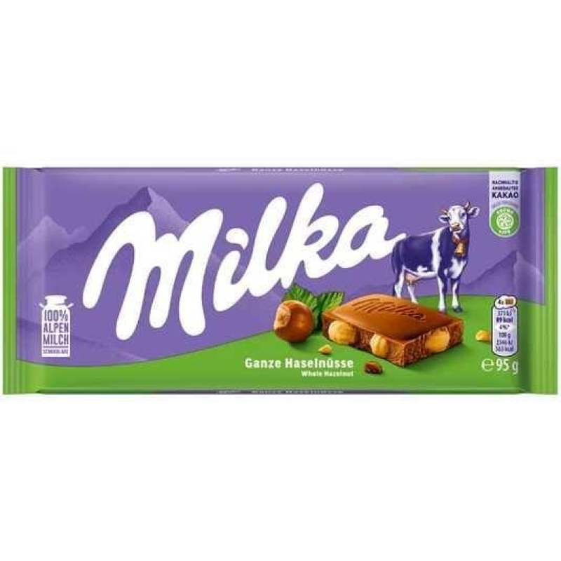 Молочний шоколад MIlka Whole Hazelnut з цілим лісовим горіхом 95 г