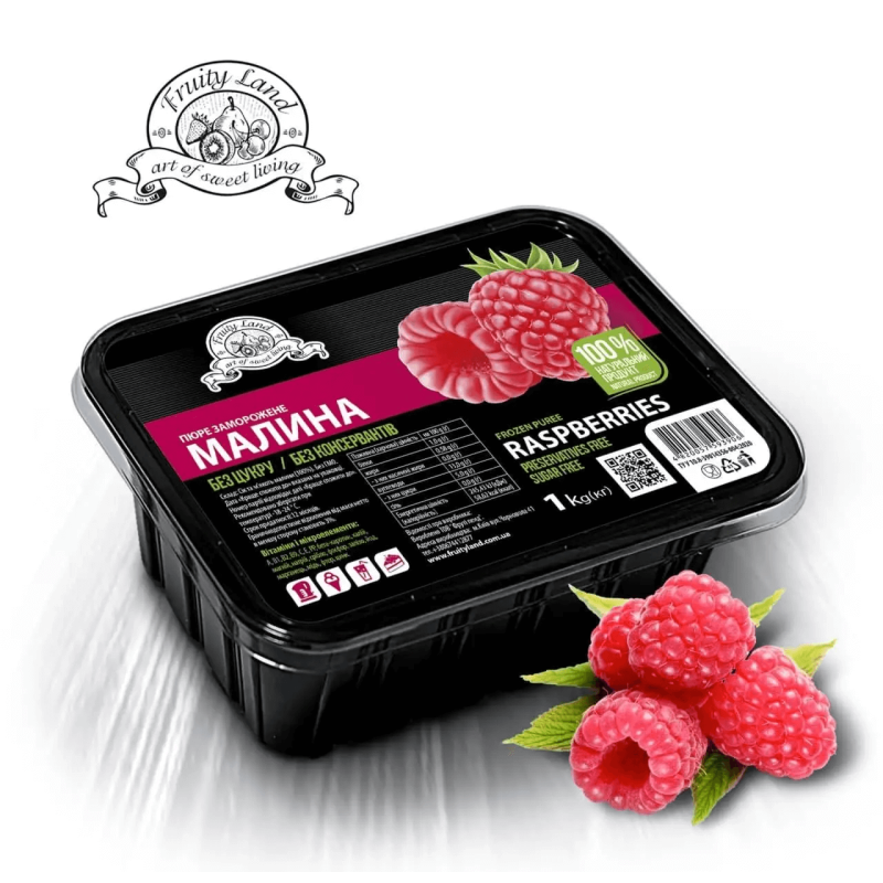 Малина пюре FruityLand заморожене без цукру, 1кг Малина пюре FruityLand заморожене без цукру, 1кг