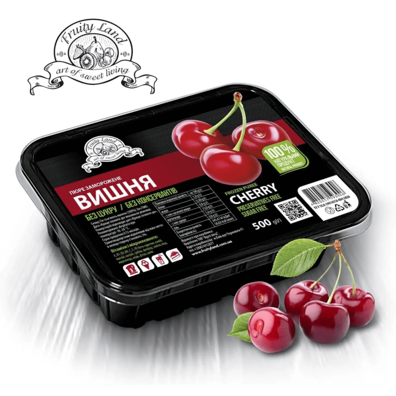 Вишня пюре FruityLand заморожене без цукру, 500 г Вишня пюре FruityLand заморожене без цукру, 500 г