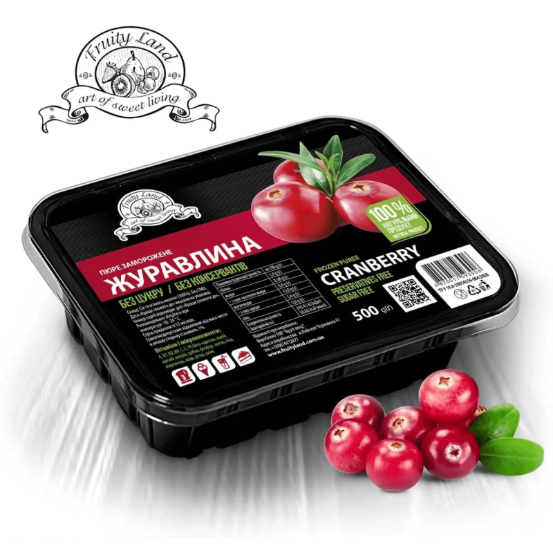 Журавлина пюре FruityLand заморожене без цукру, 500 г Журавлина пюре FruityLand заморожене без цукру, 500 г