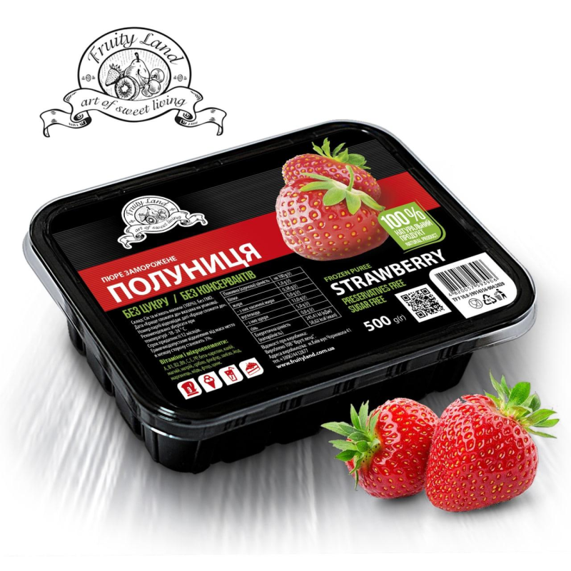 Полуниця пюре FruityLand заморожене без цукру, 500 г Полуниця пюре FruityLand заморожене без цукру, 500 г