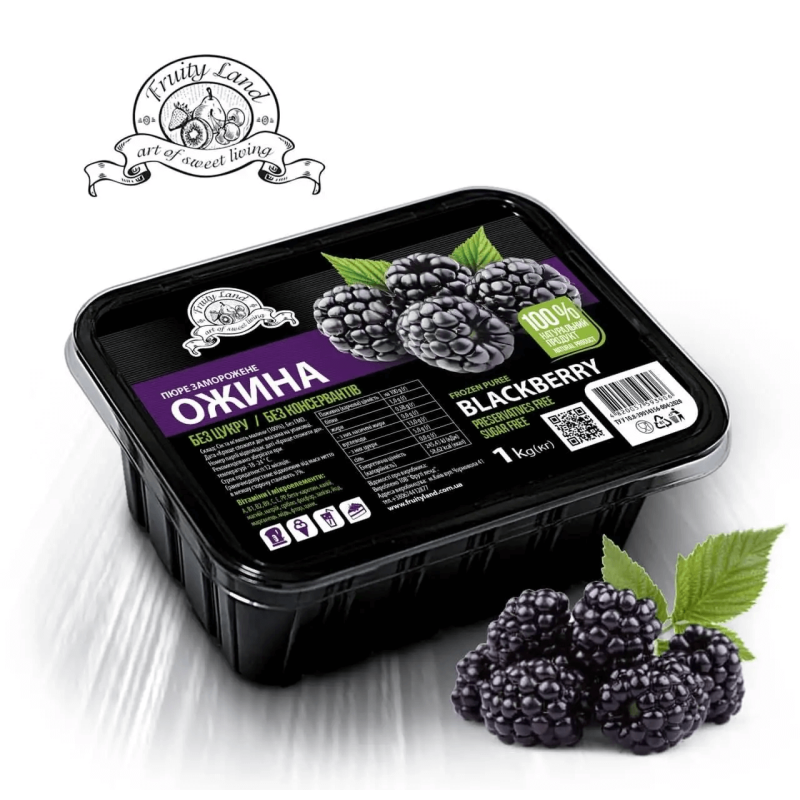 Ожина пюре FruityLand заморожене без цукру, 1 кг Ожина пюре FruityLand заморожене без цукру, 1 кг